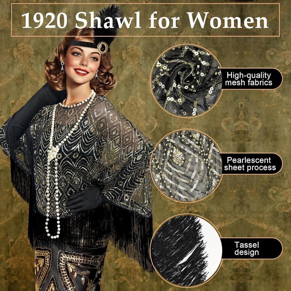 6 Pcs 1920s Flapper Costume Accessories Set Vintage Gatsby Outfits for Women - Picture 3 of 7